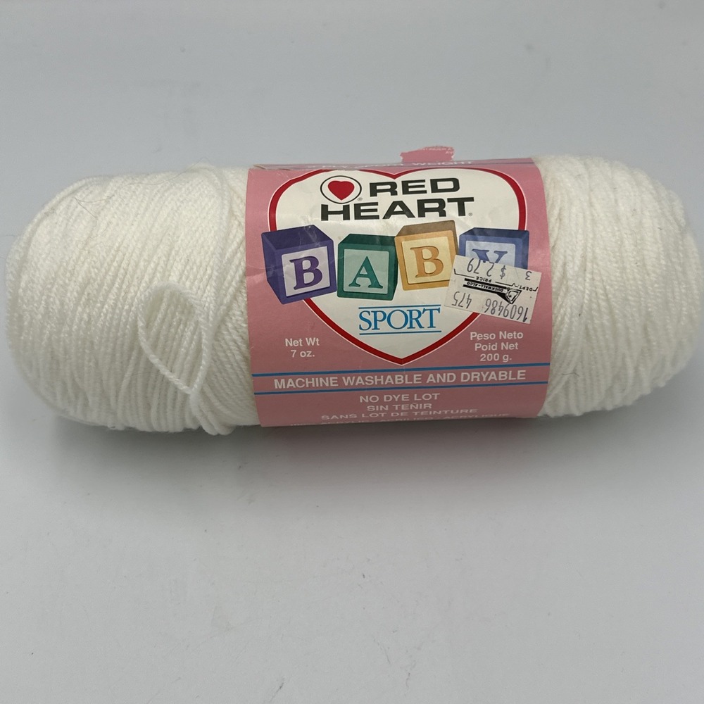 Skein Yarn 7 Oz Red Heart Baby Sport White 1 NEW Acrylic